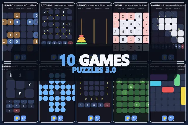 Mini Game Templates Puzzles 3.0 - 10 Puzzles Starters for Unity