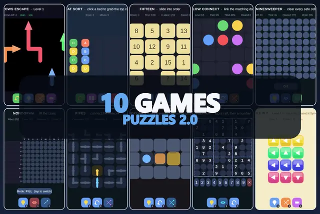 Mini Game Templates Puzzles 2.0 - 10 Puzzles Starters for Unity